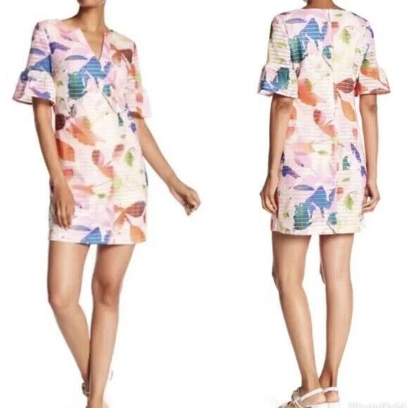 Trina Turk Jacqueline Flutter Short Sleeve Dress Size 4 Pink Floral - Picture 1 of 4